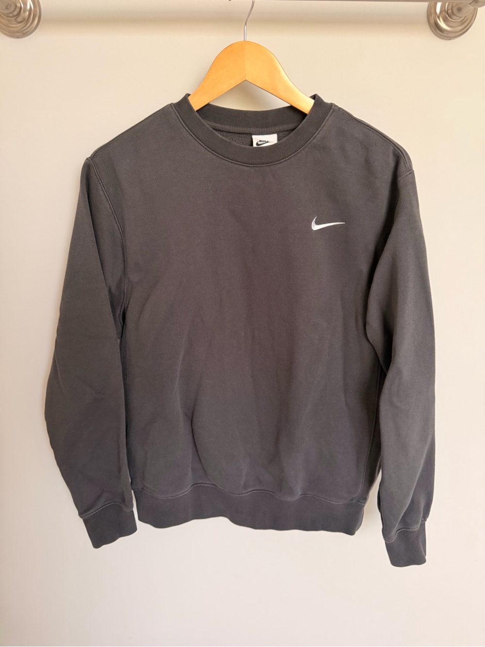 Nike Dark Charcoal Crewneck Sweatshirt with White Swoosh